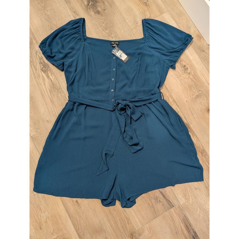 City Chic Playsuit Vacation Teal Romper Plus 18 1XL Boho Festival Pockets NWT